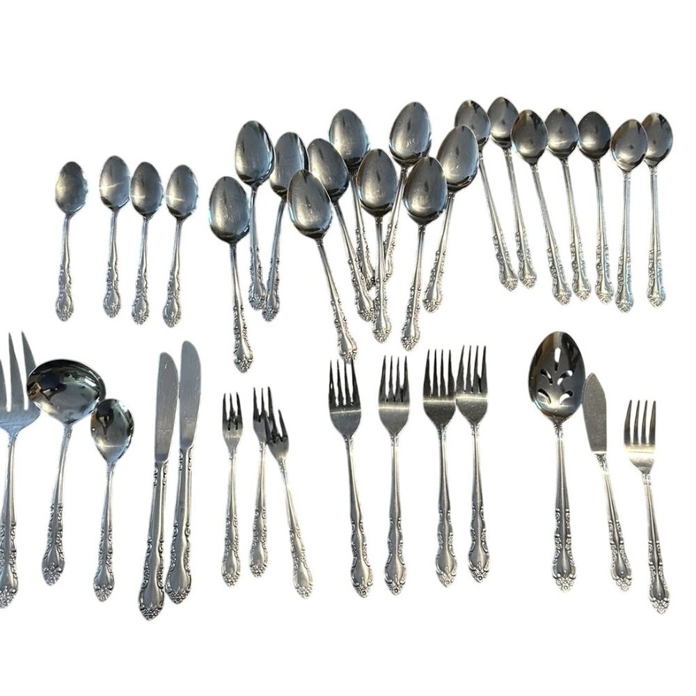 Vtg Imperial International Fleurette Stainless Steel Flatware Set 36 Piece Korea